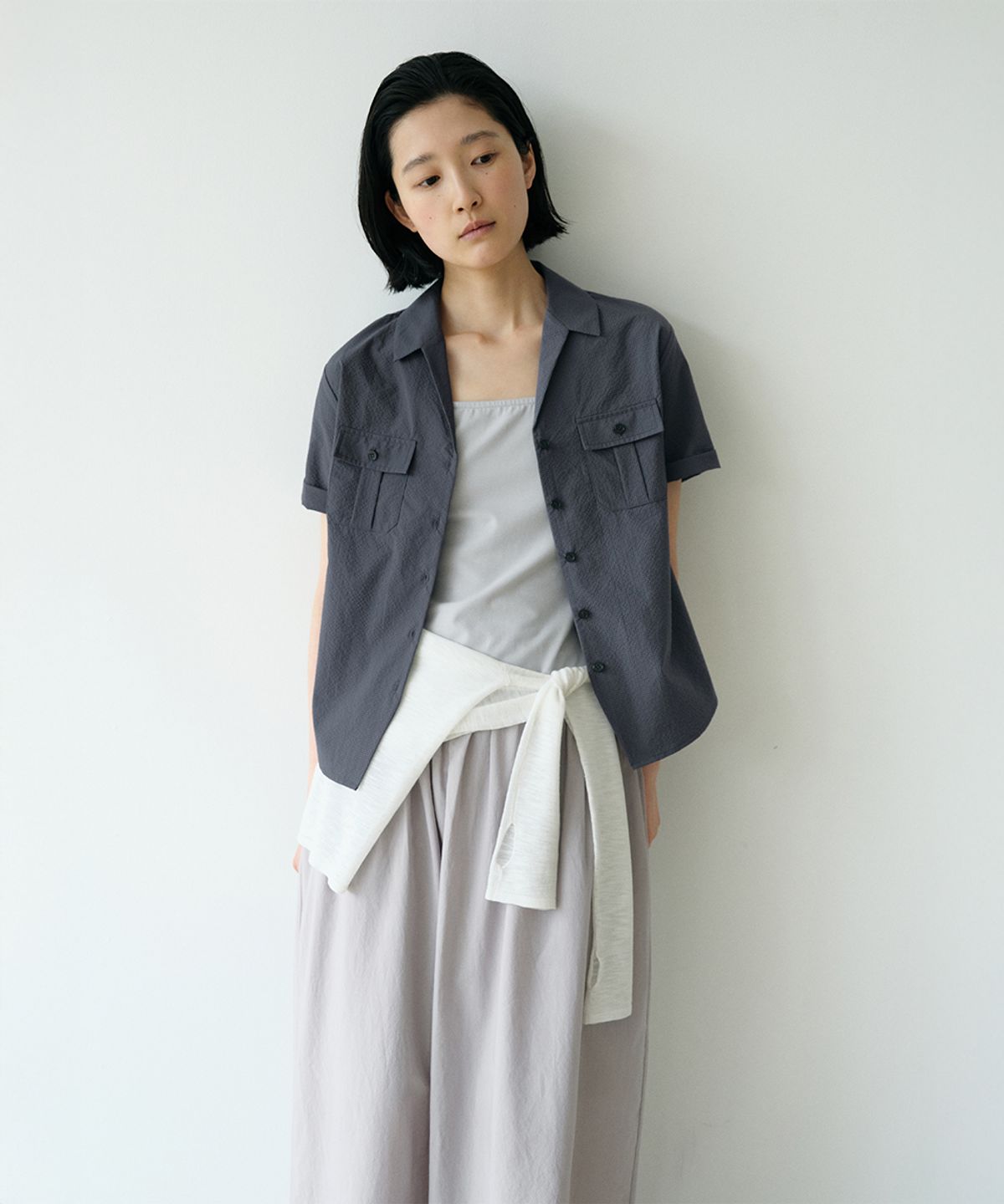 로우타이드(LOW TIDE) CHECK HALF SLEEVE SHIRT [NAVY]