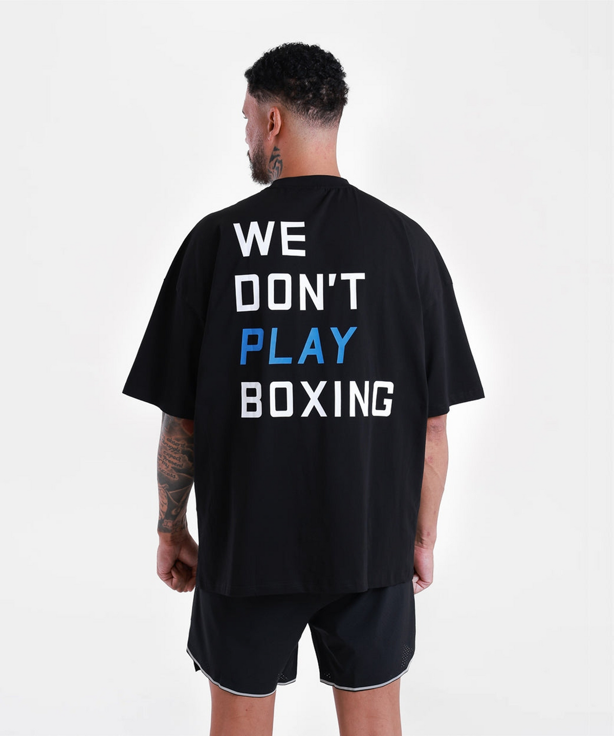 복스로(BOXRAW) We Dont Play Boxing 오버사이즈 티셔츠 - 남성 M BXRW-U-WDPBT [블랙/블루]