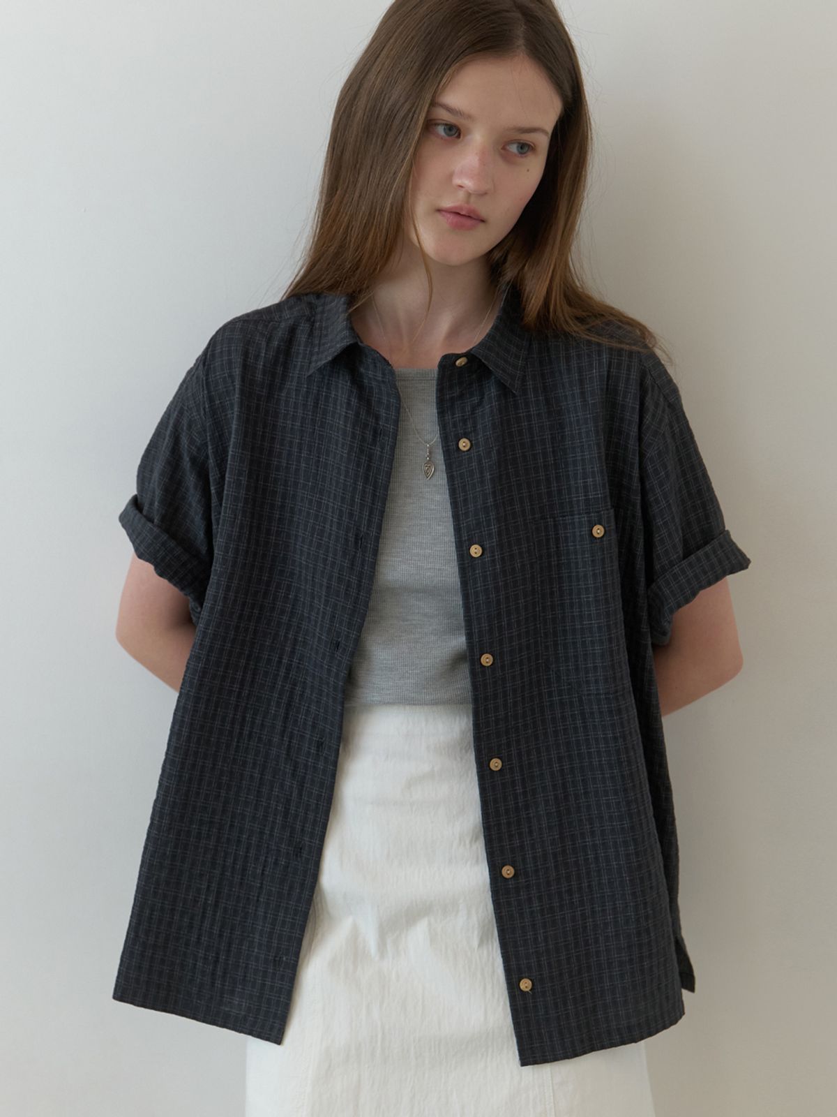 더미튼(THEMITTEN) Linden half shirt (moody check)