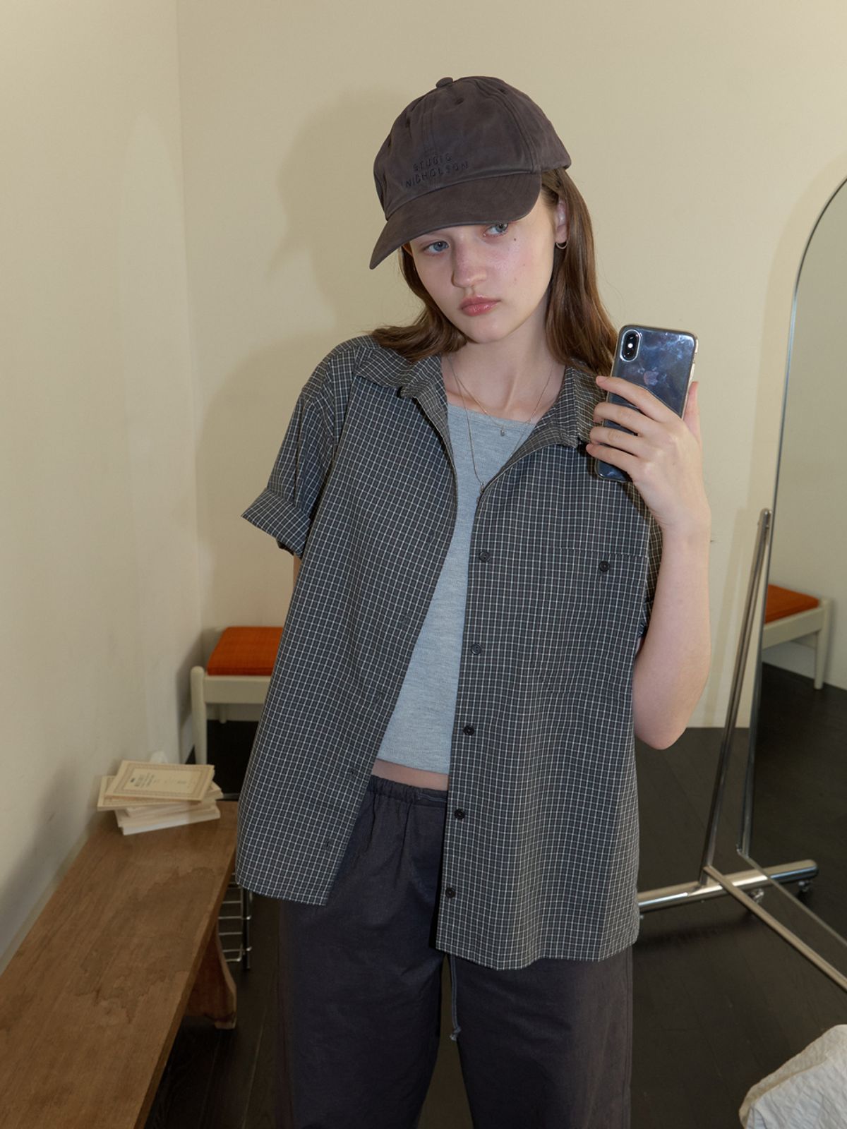 더미튼(THEMITTEN) Linden half shirt (khaki check)