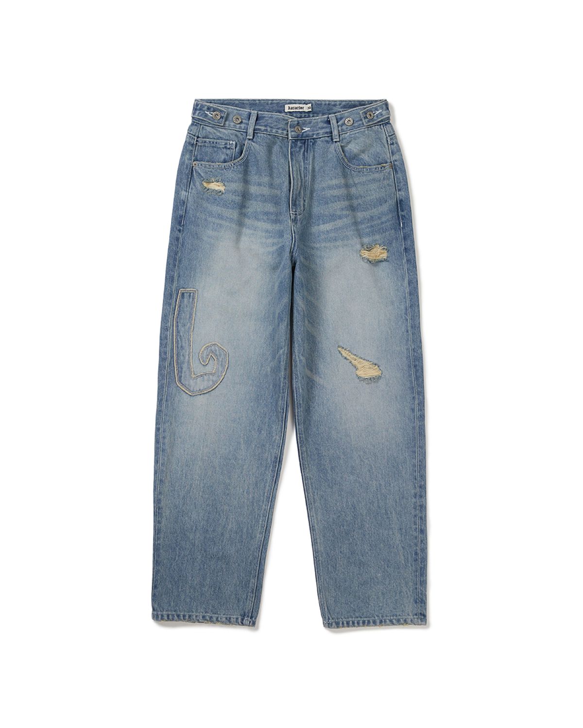 카락터(KARACTOR) Fray patch denim Pants / Light blue