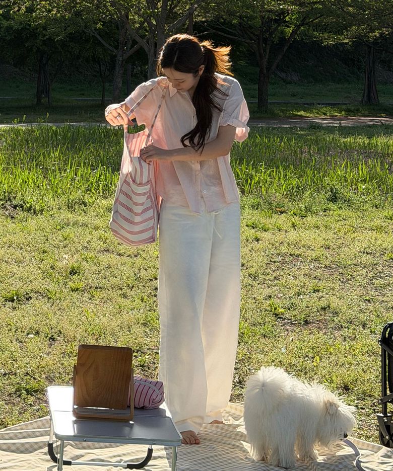 Light Cotton Half Shirt_Pink