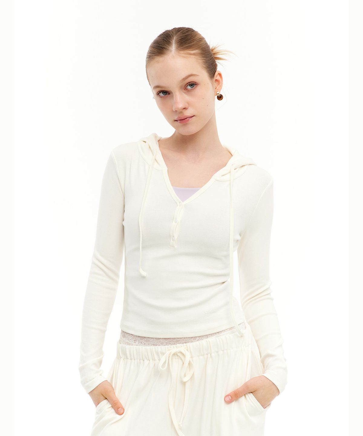 콘치웨어(CONCHWEAR) 브이넥 슬림핏 후드 티셔츠 (4colors)