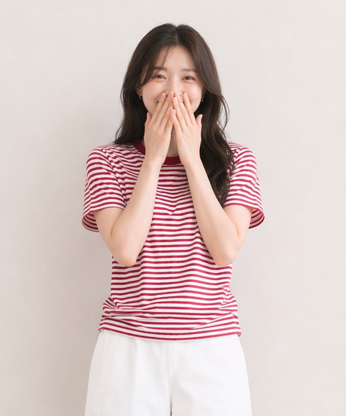 에이던엠(ADERNM) SLUB STRIPE CROP T RED