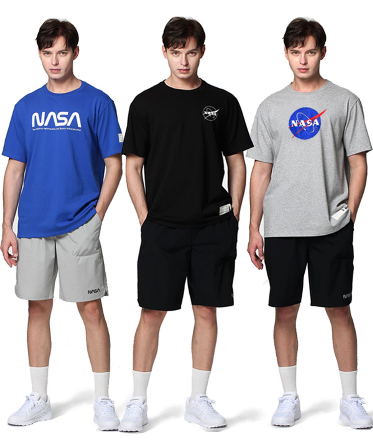 나사(NASA) NASA 나사 남녀공용 면 라운드 반팔티+우븐 스판 반바지 상하세트 [12칼라]