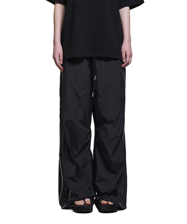 Piping Sewing Line Point Nylon Pants - Black