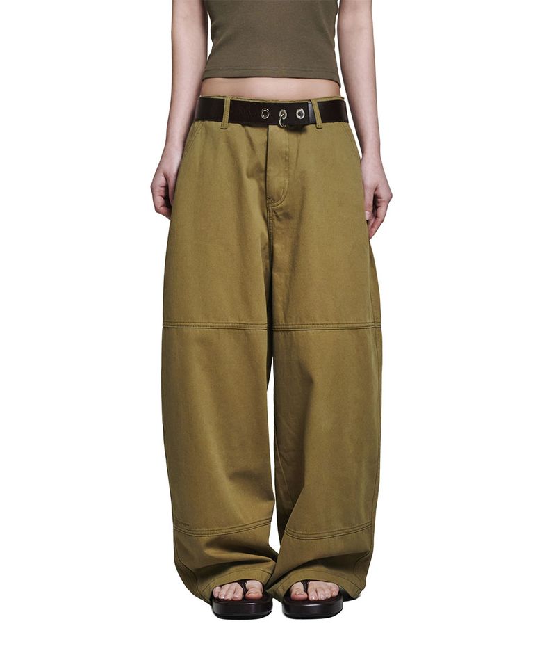 Double-cut Cotton Pants - Olive