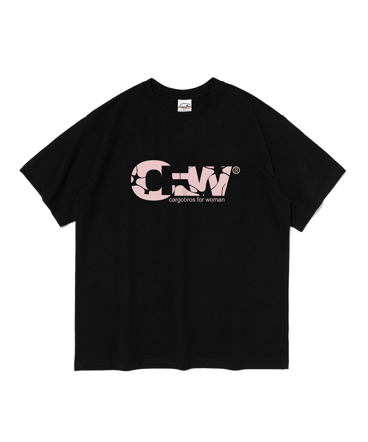 카고브로스 포 우먼(CARGOBROS FOR WOMAN) CFW 크랙 로고 반팔 티셔츠 (블랙)