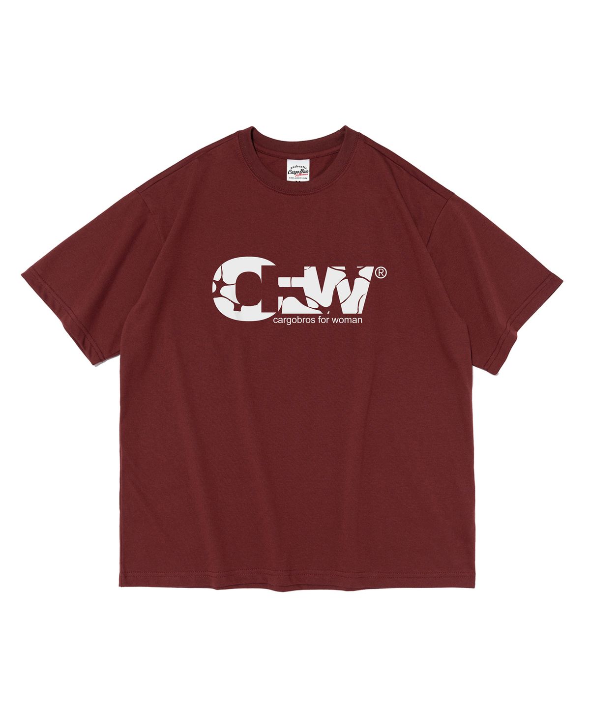 카고브로스 포 우먼(CARGOBROS FOR WOMAN) CFW 크랙 로고 반팔 티셔츠 (와인)