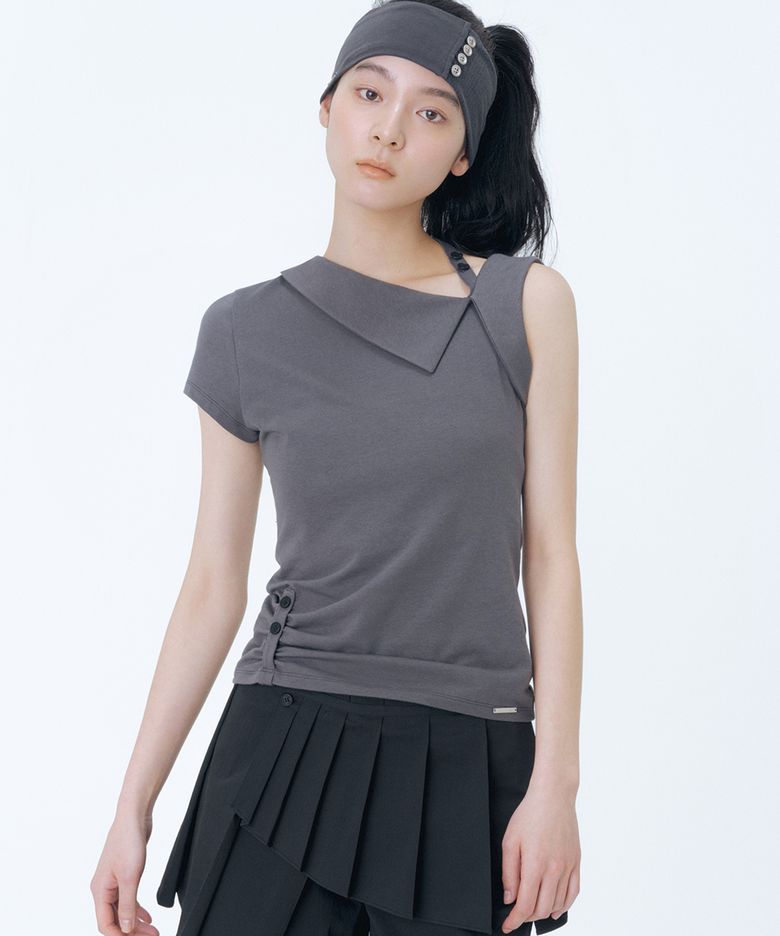 Shoulder strap unbalance top CHARCOAL