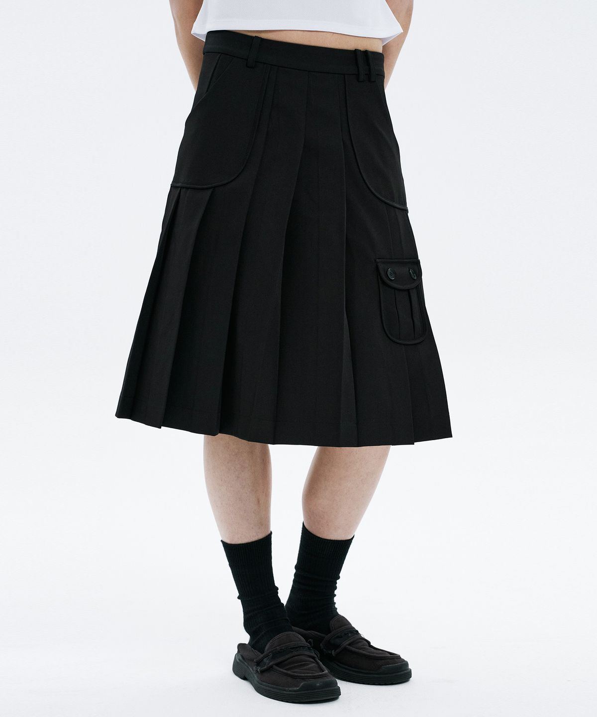 하나히(HANAHI) Low pocket pleated skirt BLACK