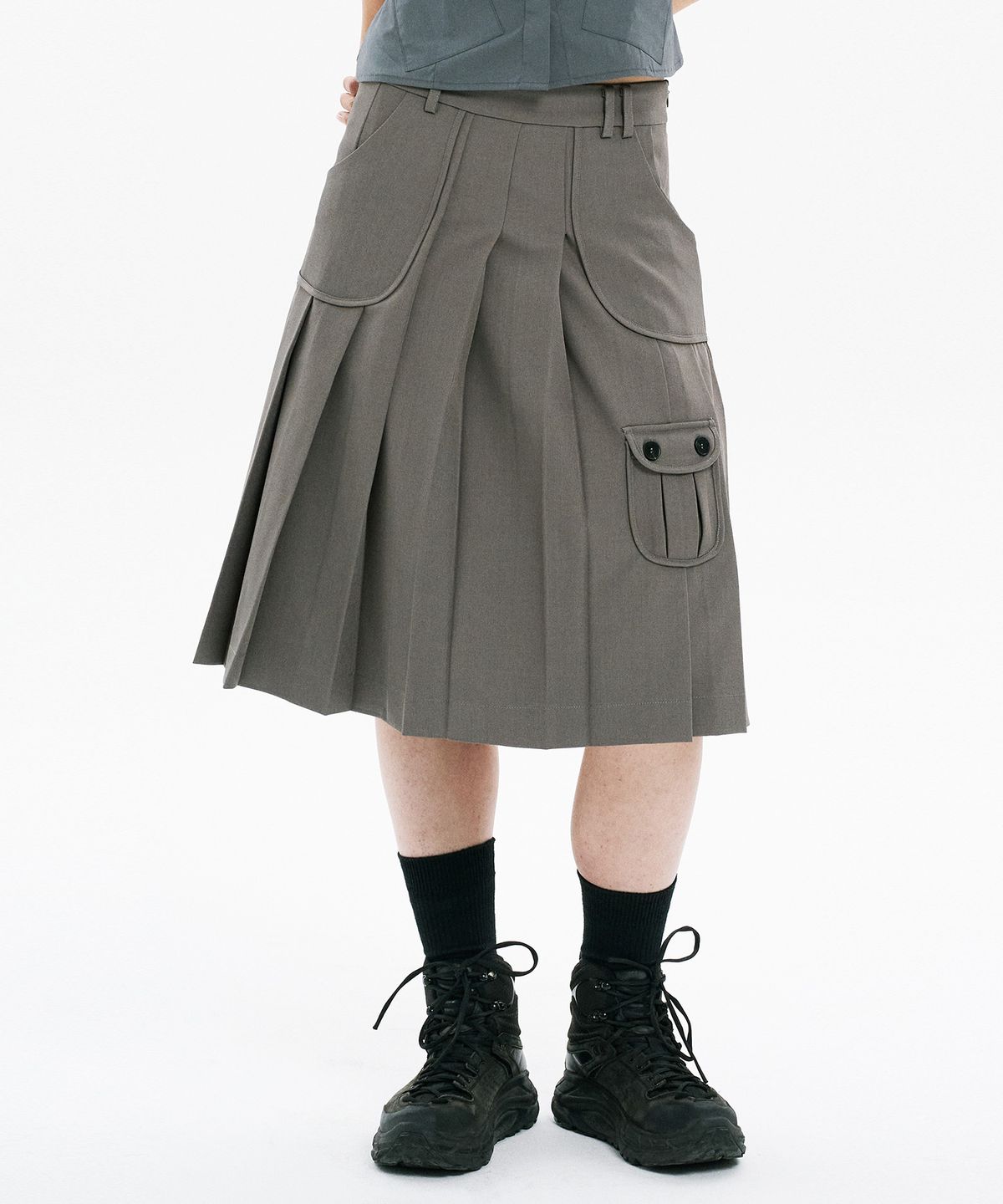 하나히(HANAHI) Low pocket pleated skirt GREY