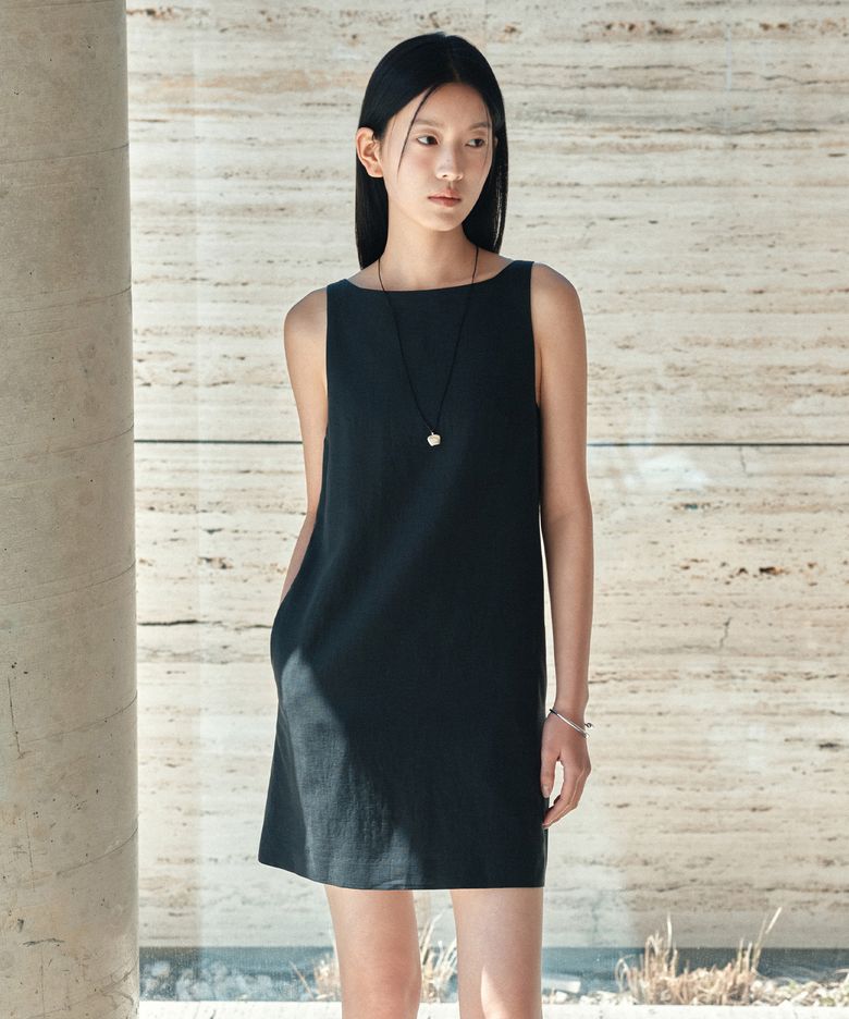 SIA8041 클래식 린넨 미니 원피스_Black