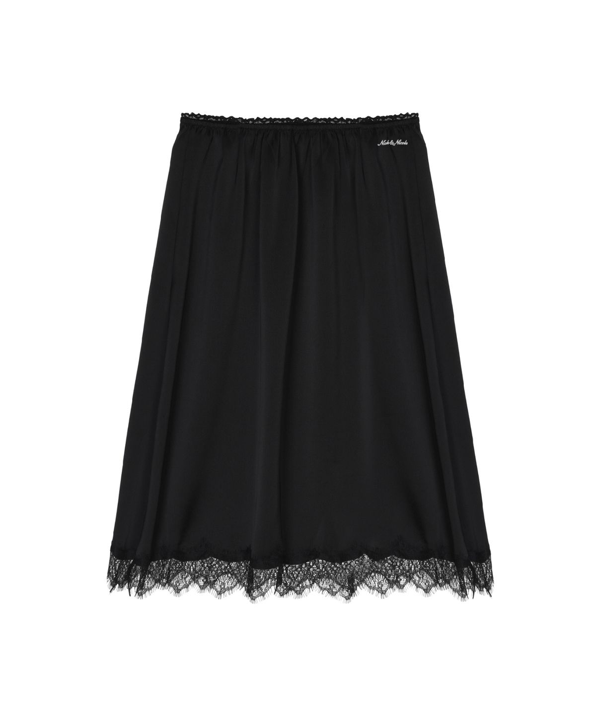 닉앤니콜(NICK&NICOLE) SATIN LACE LONG SKIRT_BLACK