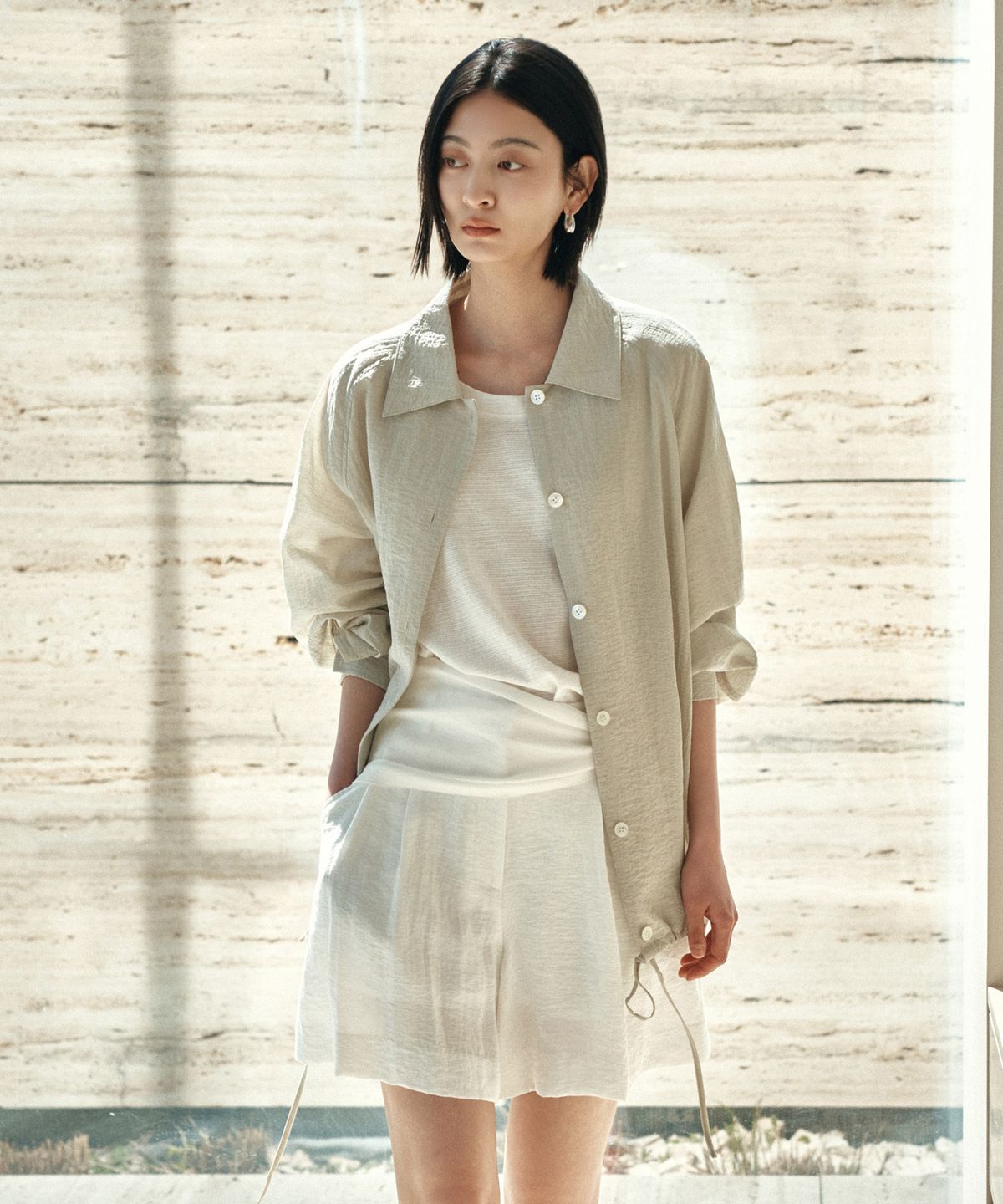 시야쥬(SIYAZU) SIOT4196 시스루 셔츠 자켓_Olive