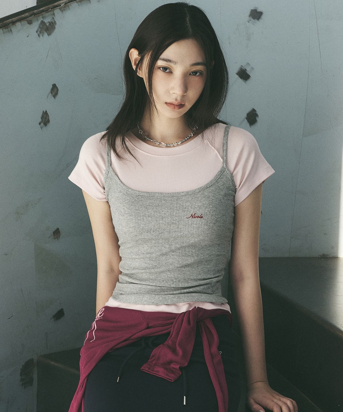 닉앤니콜(NICK&NICOLE) RIBBED LOGO CAMI TOP_GRAY