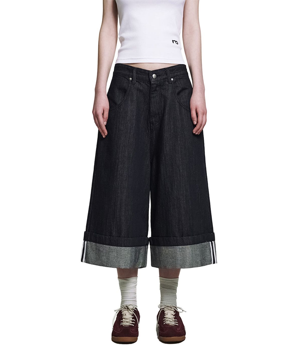 로타입(ROUGHTYPE) Roll-up Line Bermuda Pants - Indigo