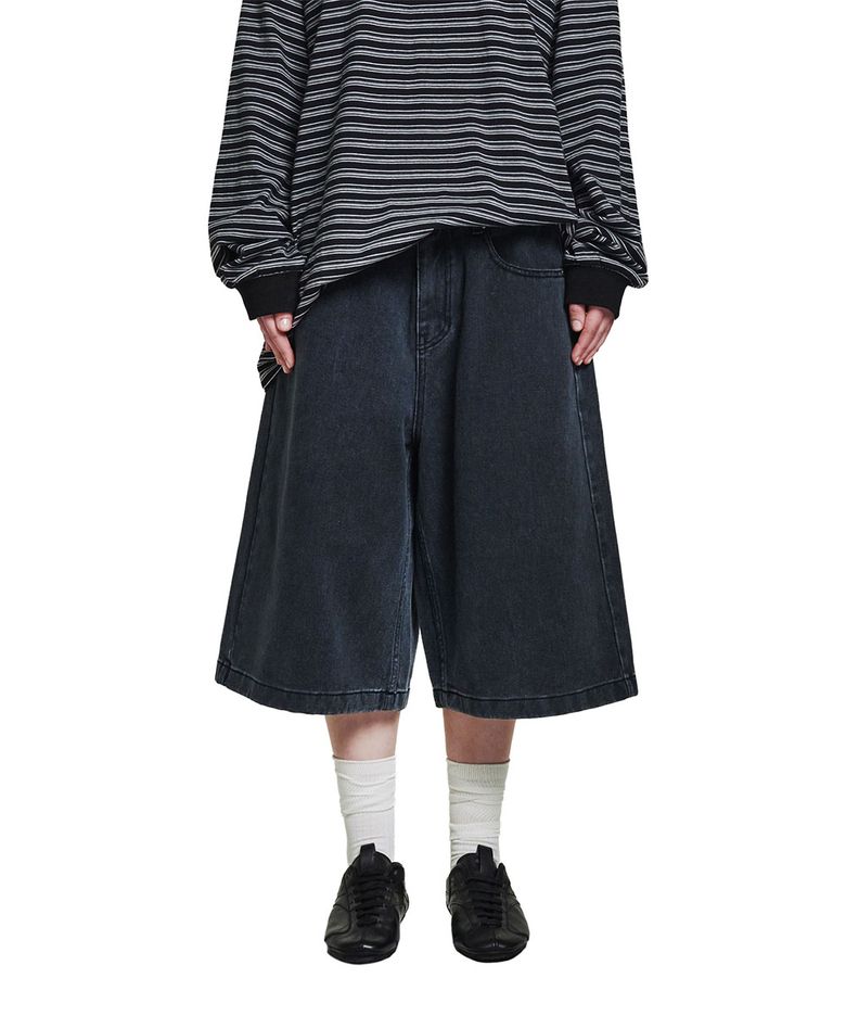 Washed Cotton Bermuda Pants - Black