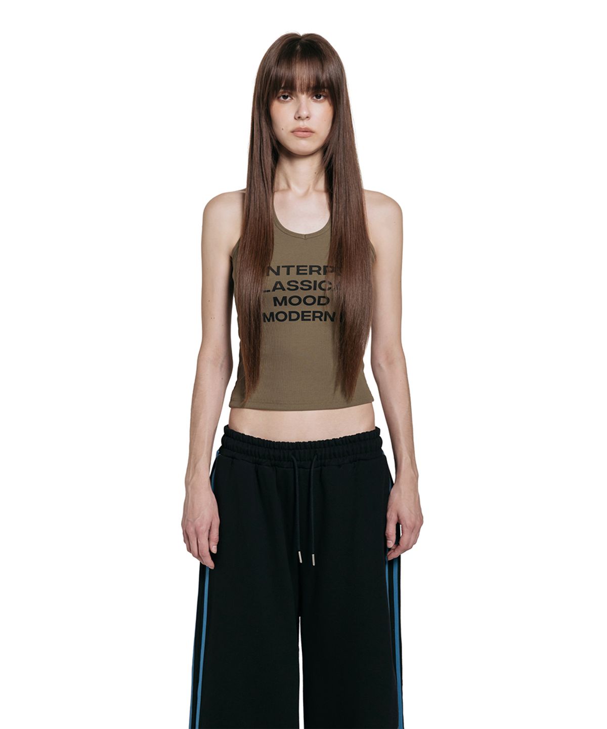 로타입(ROUGHTYPE) Lettering Halterneck Sleeveless - Khaki