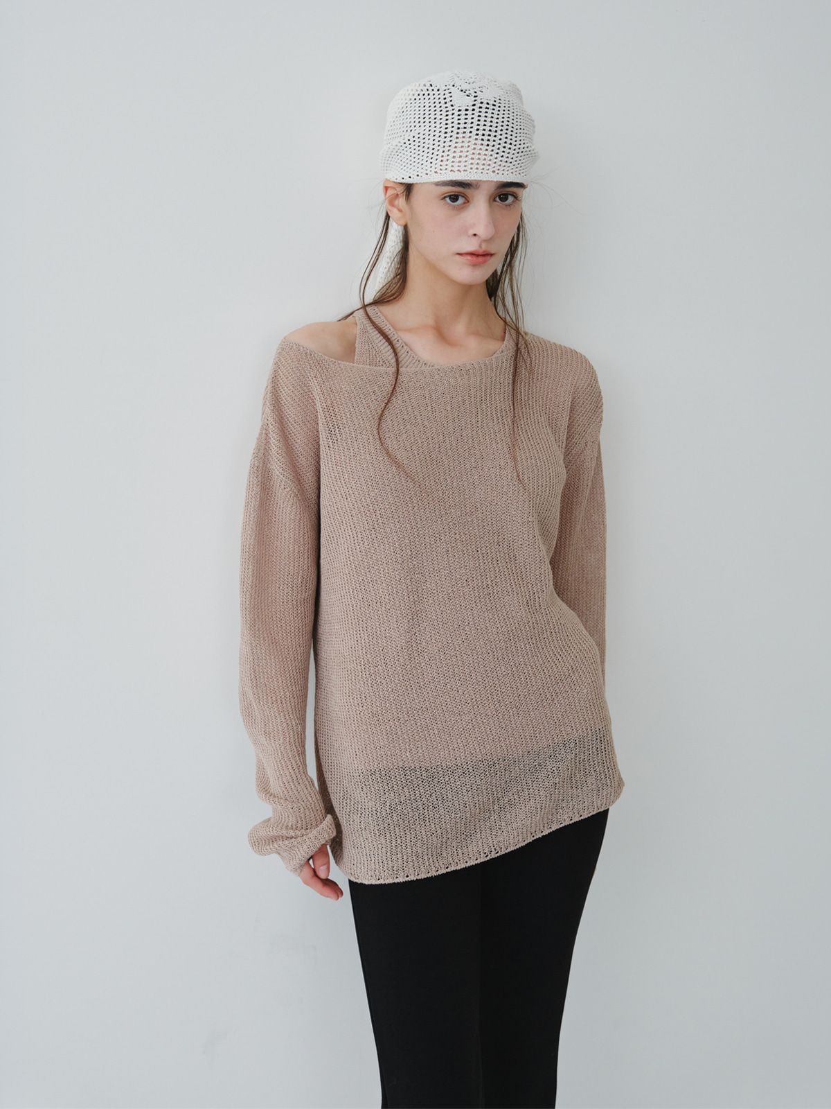 리플레인(REPLAIN) LINEN LONG SLEEVE KNIT TOP_BEIGE