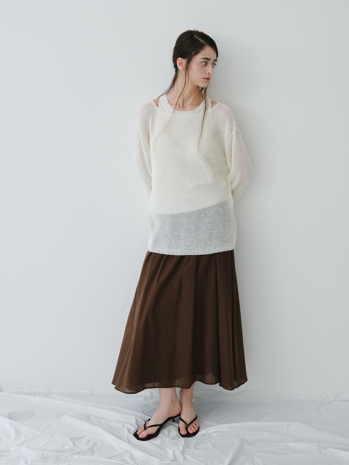 리플레인(REPLAIN) LINEN LONG SLEEVE KNIT TOP_OFF WHITE