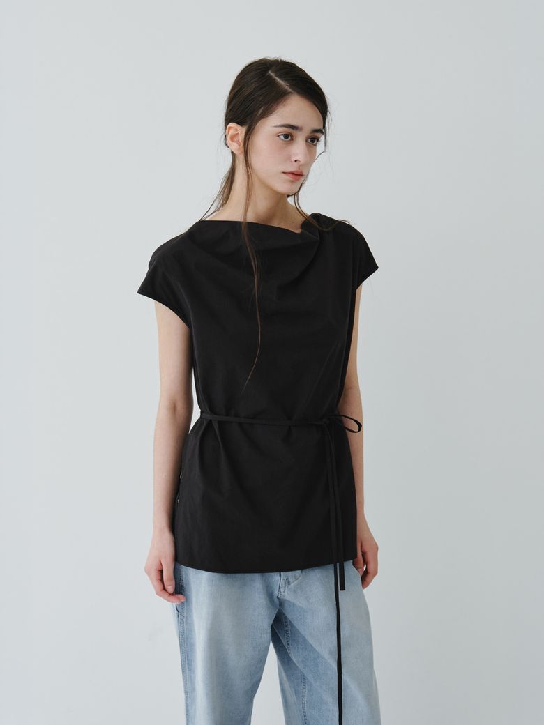 BACK BUTTON COWL BLOUSE TOP_BLACK
