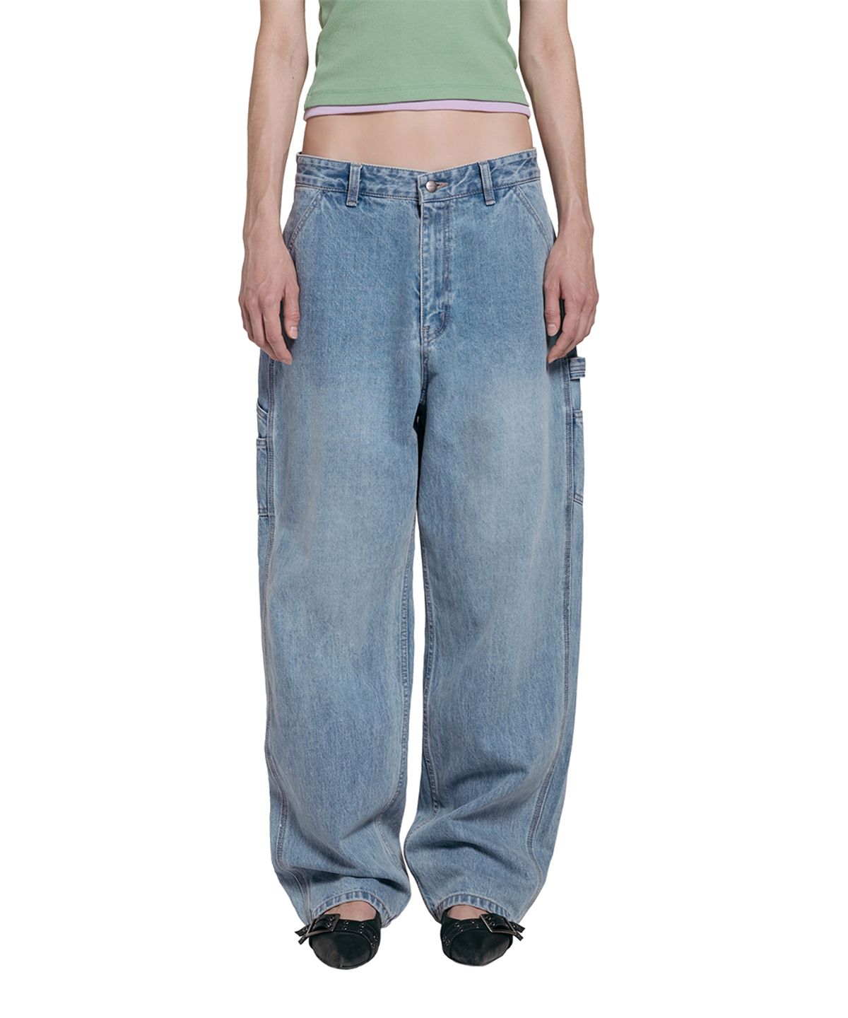 로타입(ROUGHTYPE) Work Drop-line Denim Pants - Light blue