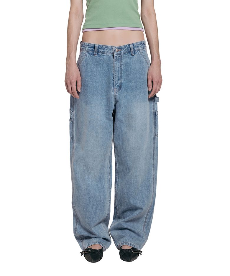 Work Drop-line Denim Pants - Light blue