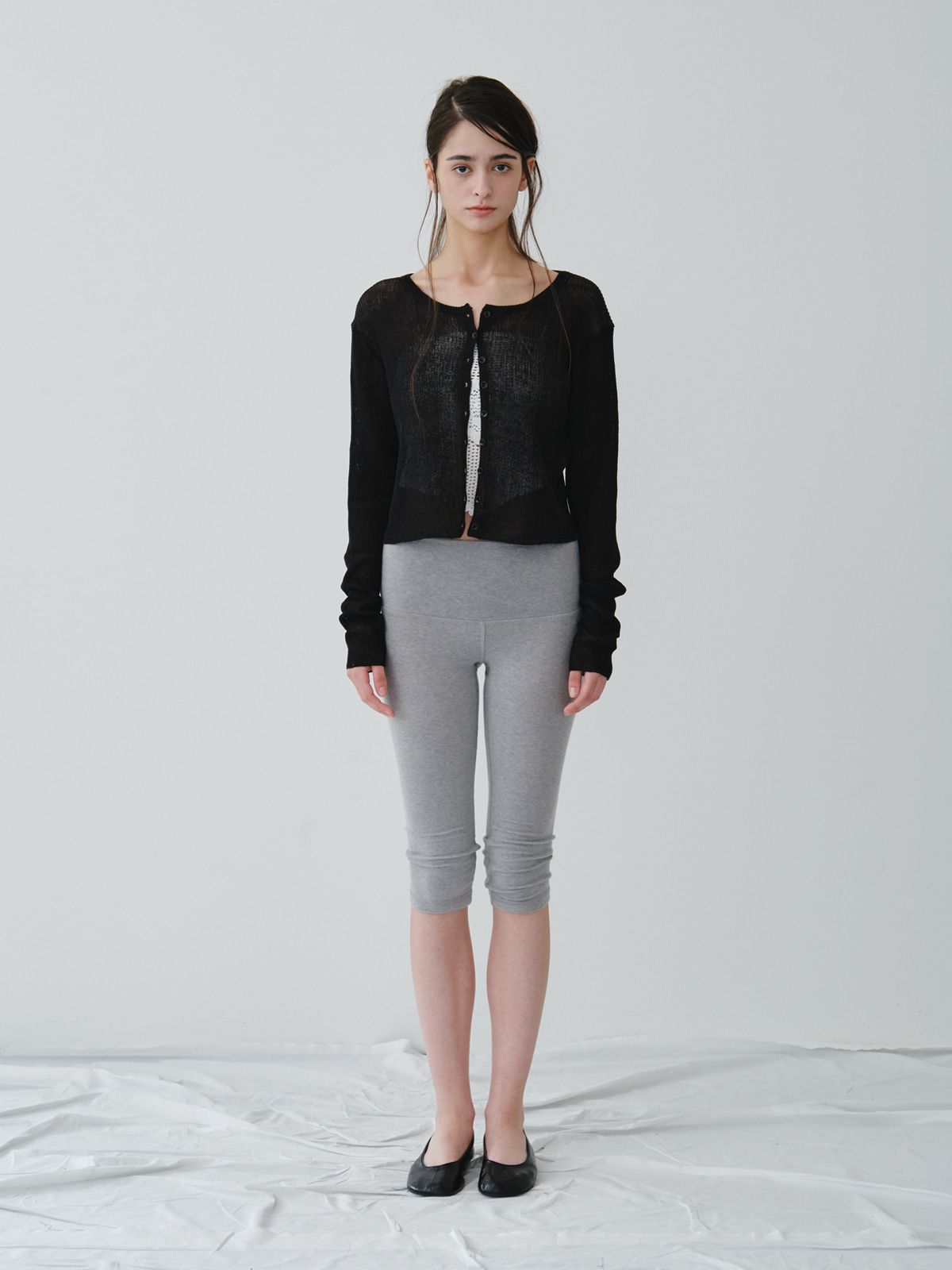 리플레인(REPLAIN) LINEN SHEER RIB CARDIGAN_BLACK