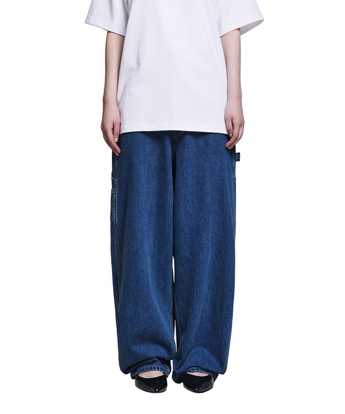 로타입(ROUGHTYPE) Work Drop-line Denim Pants - Mid blue