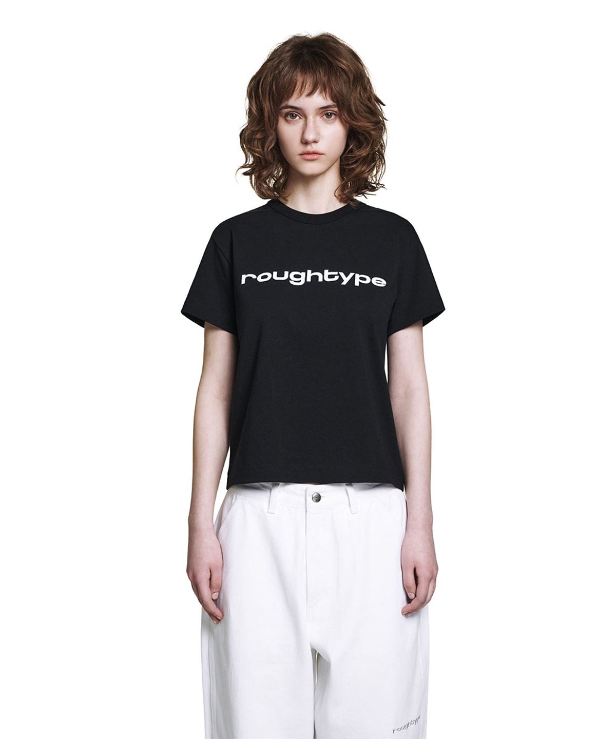 로타입(ROUGHTYPE) Signature Crop Short-sleeved T-shirt - Black
