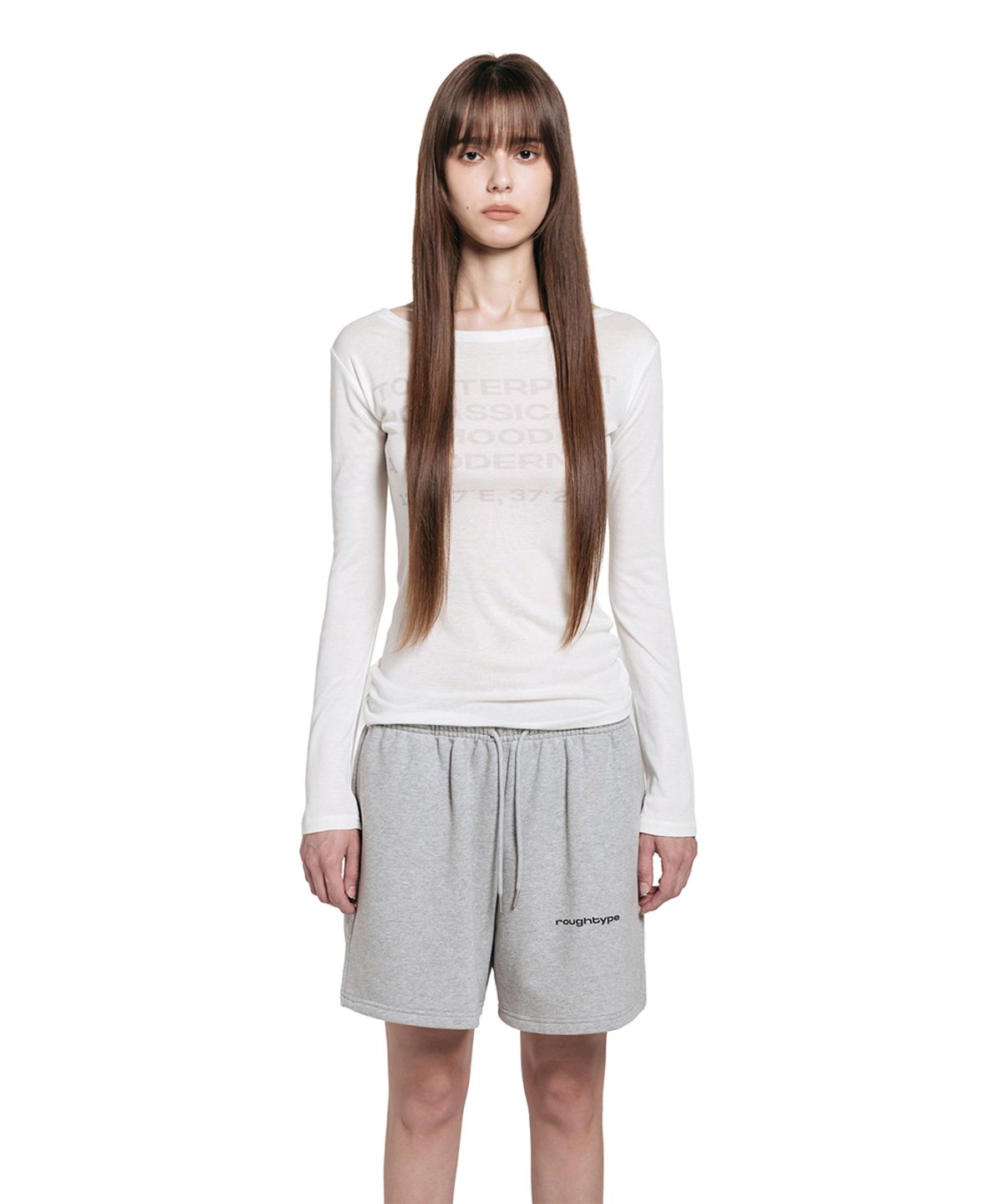 로타입(ROUGHTYPE) See-through Off-shoulder Long Sleeve - White