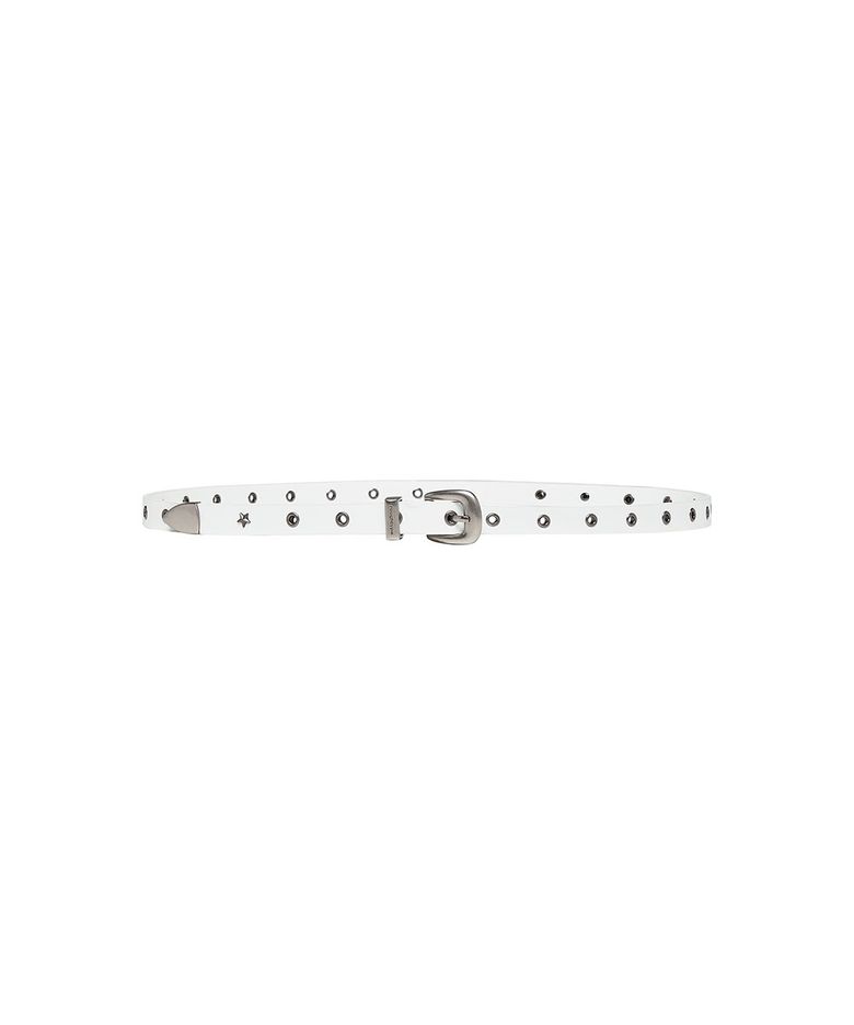 Star Point Leather Belt - White