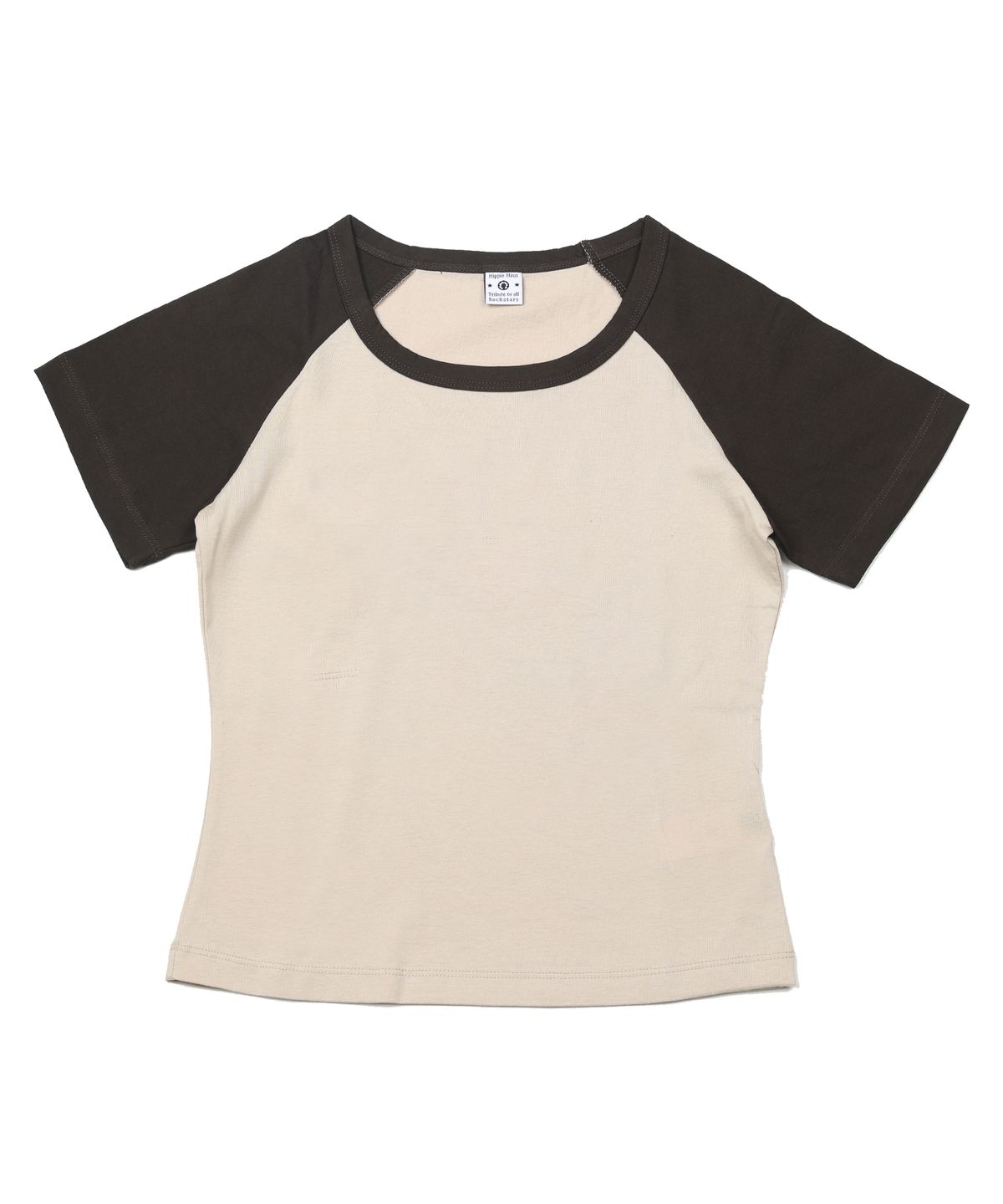 히피하우스(HIPPIE HAUS) Beige&Brown Raglan Core essential curve t-shirt