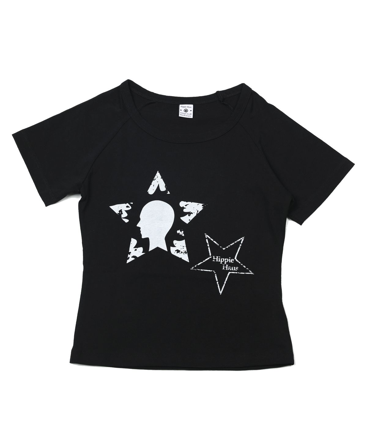 히피하우스(HIPPIE HAUS) HH Star Raglan Core essential curve t-shirt - Black