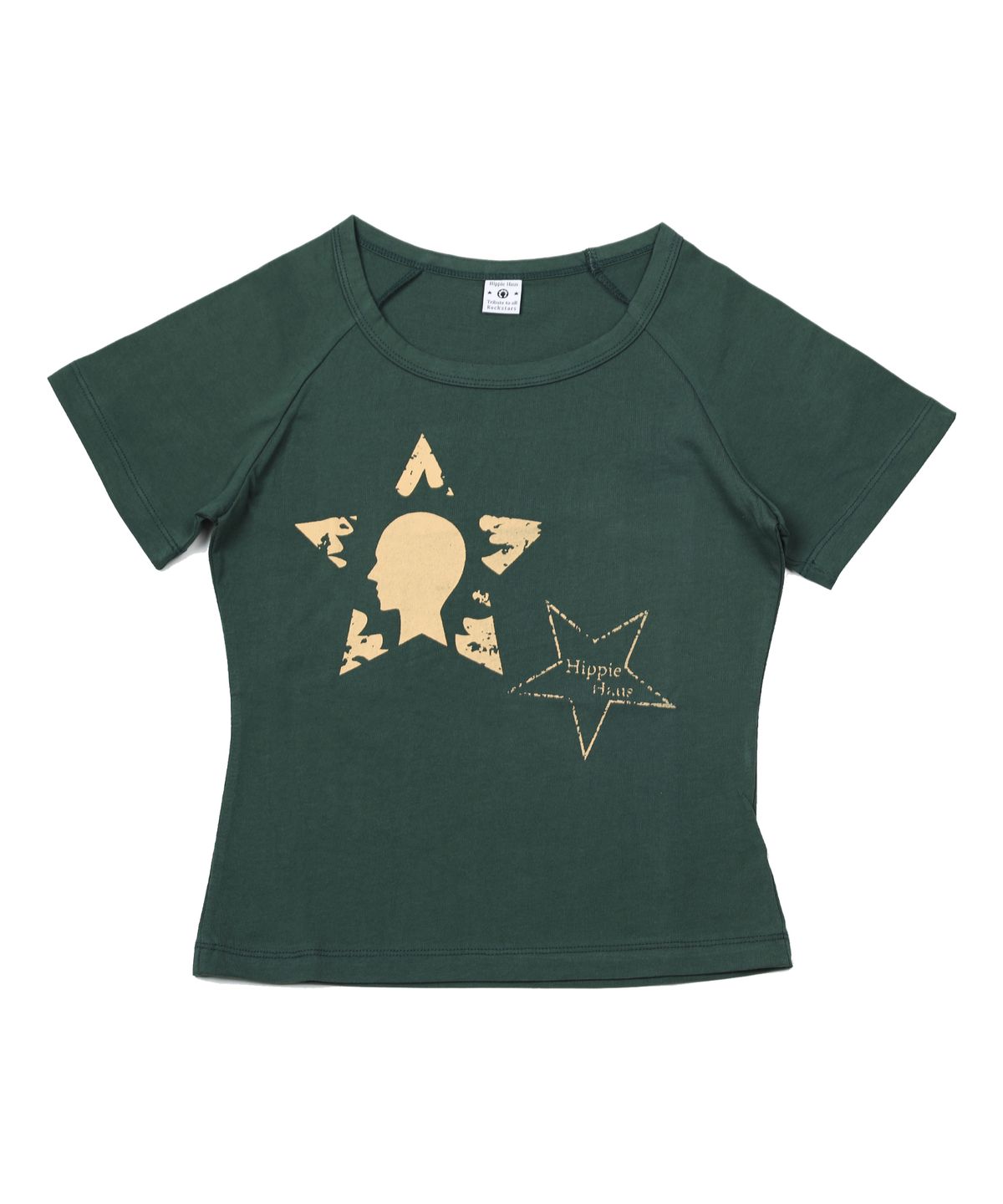 히피하우스(HIPPIE HAUS) HH Star Raglan Core essential curve t-shirt - Green