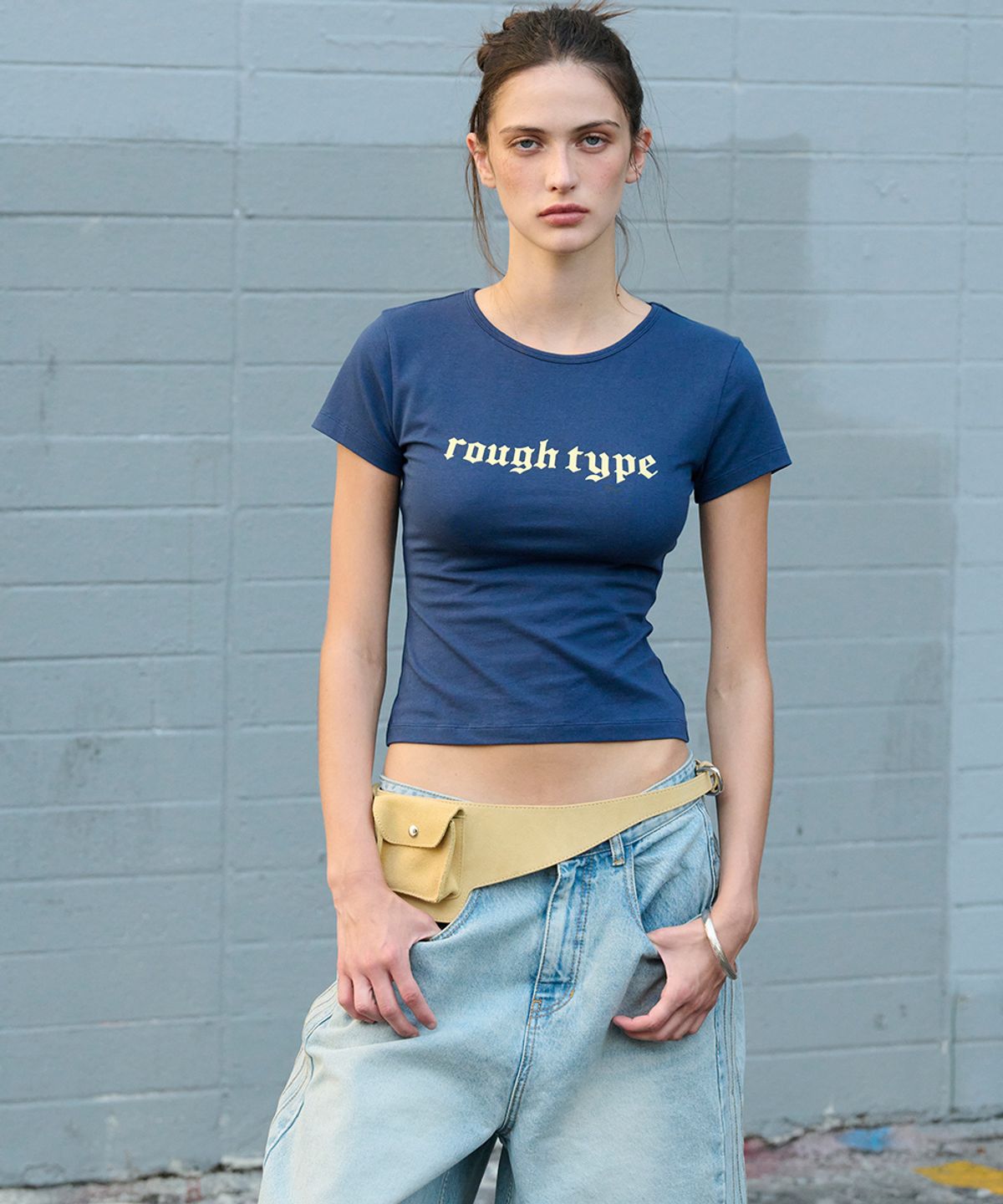 로타입(ROUGHTYPE) Slim Short-sleeved T-shirt - Navy