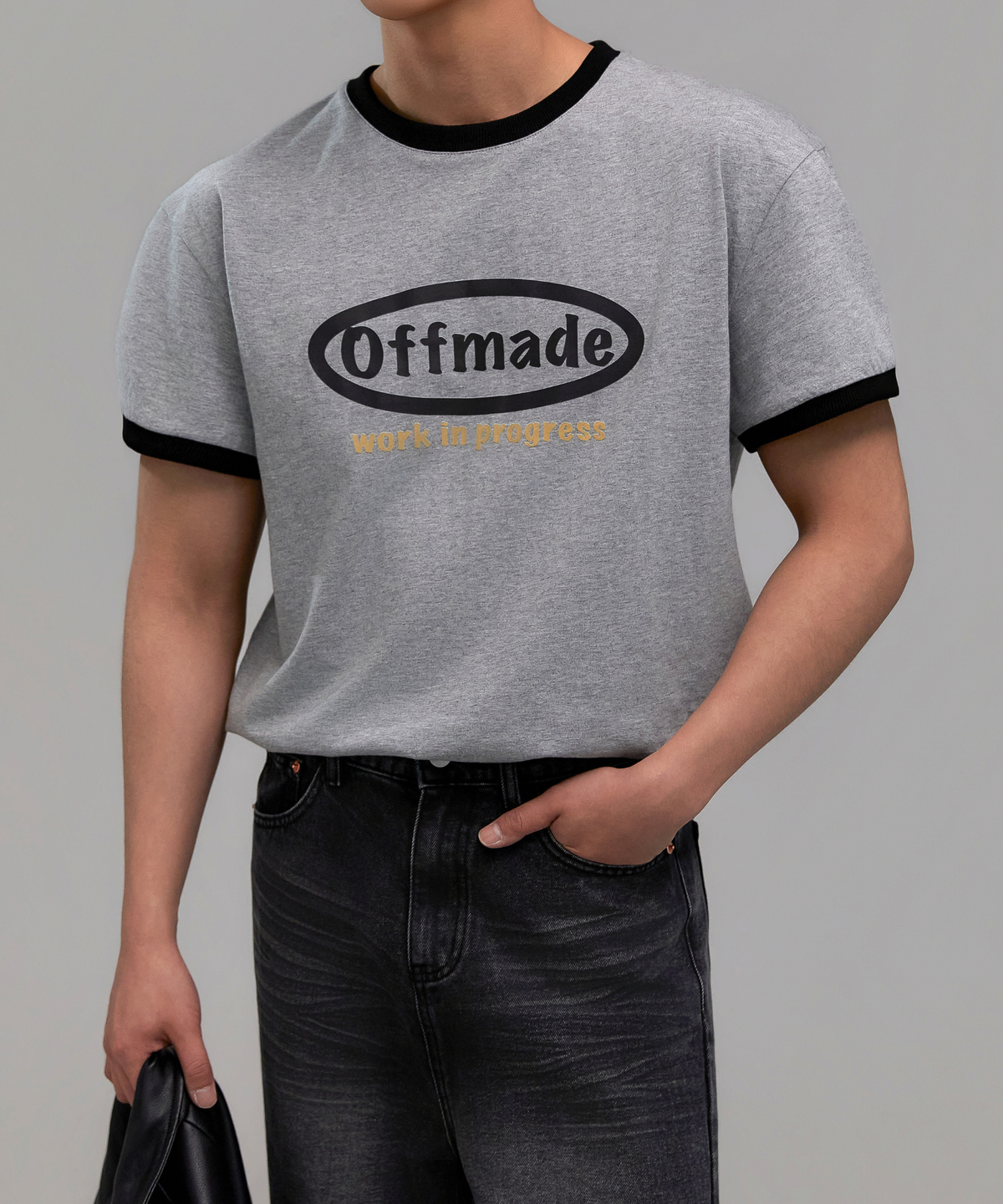 오프메이드(OFFMADE) OFFMADE 세미 머슬핏 크롭 링거 반팔티