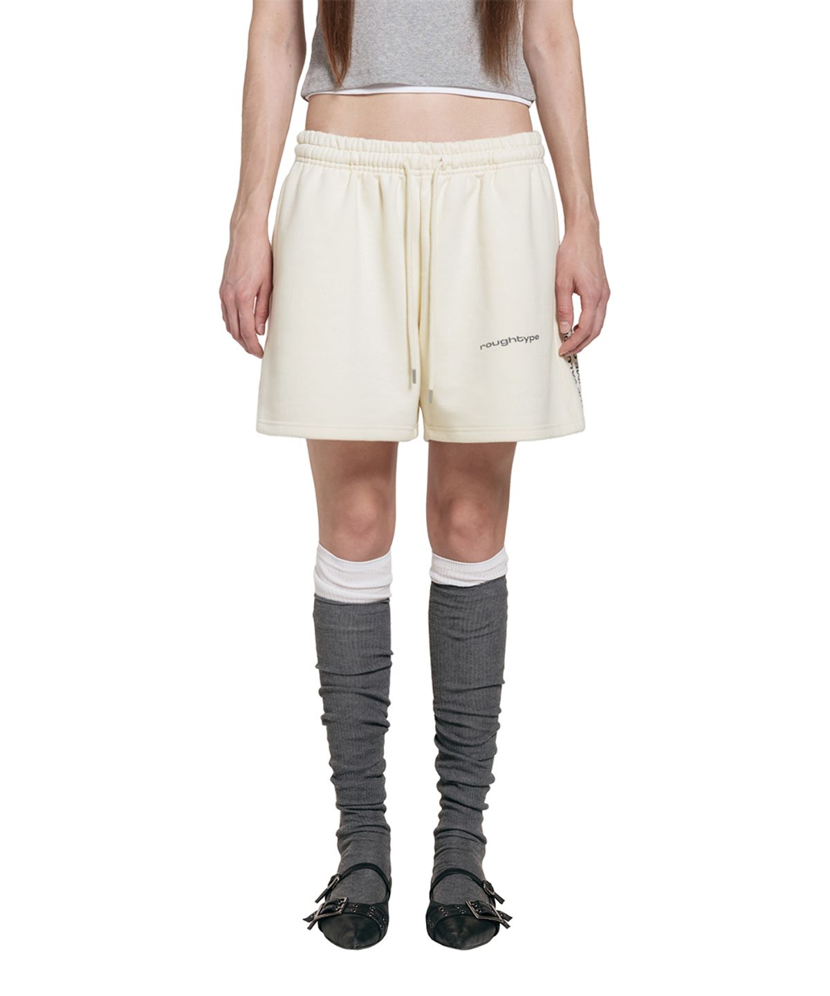 로타입(ROUGHTYPE) Mid Logo Half Sweat Pants - Cream