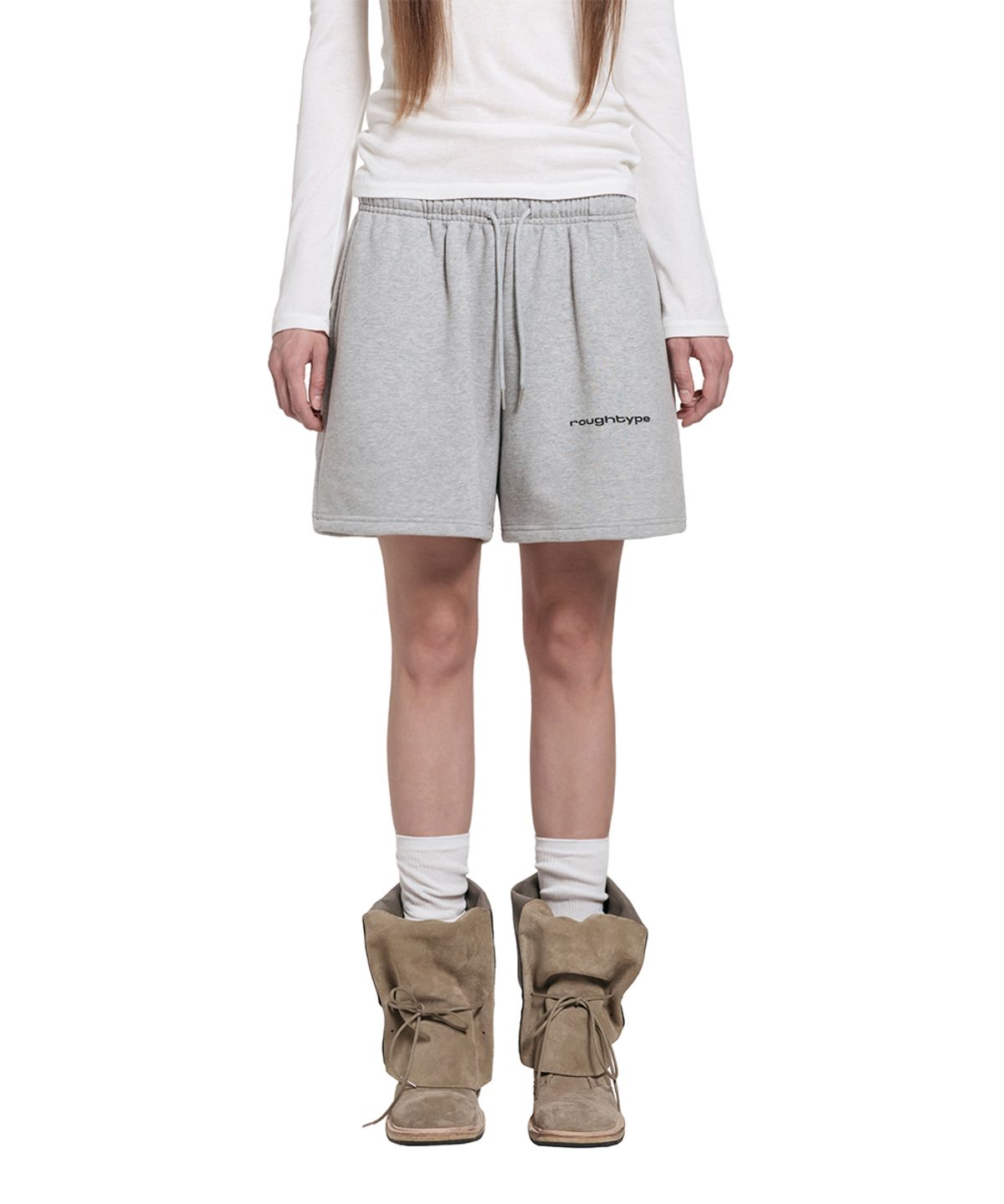 로타입(ROUGHTYPE) Mid Logo Half Sweat Pants - Gray