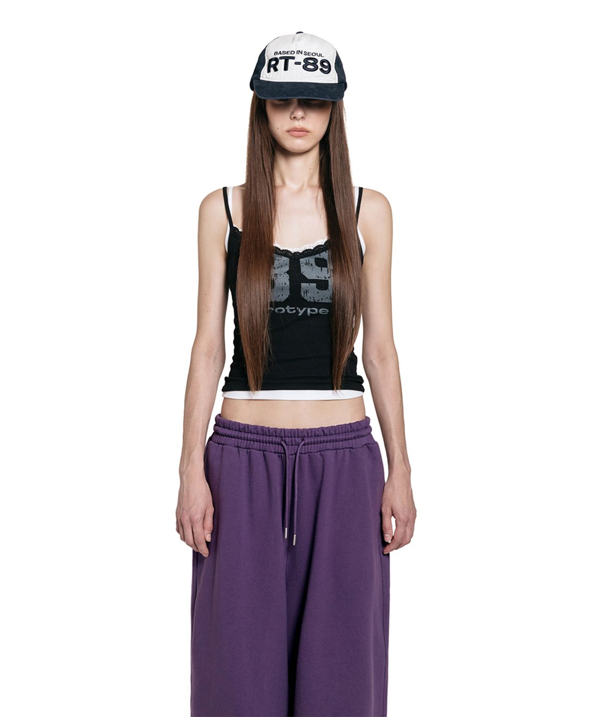 로타입(ROUGHTYPE) Crack Logo Lace Sleeveless - Black