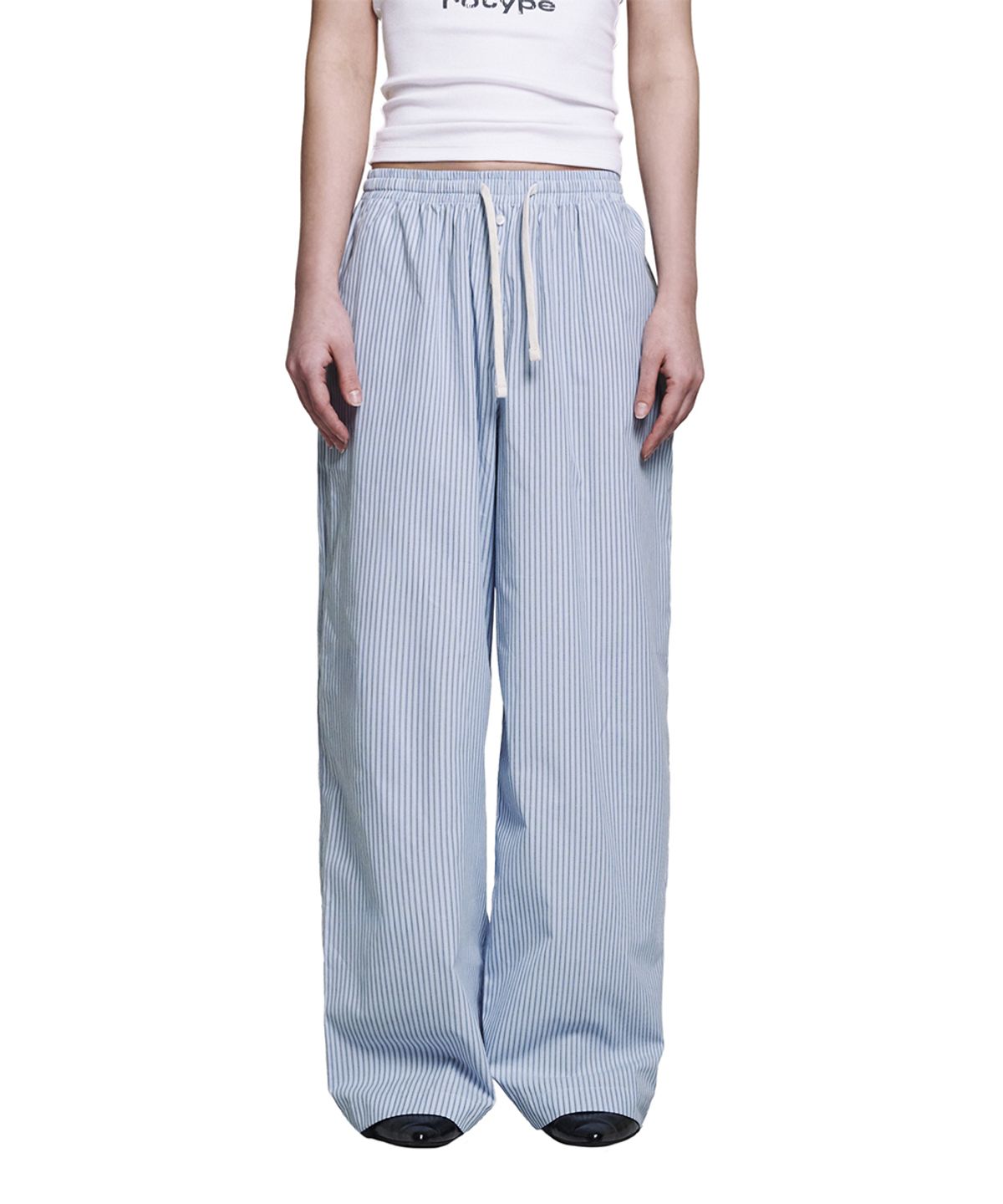 로타입(ROUGHTYPE) Button Stripe Pants - Sky blue