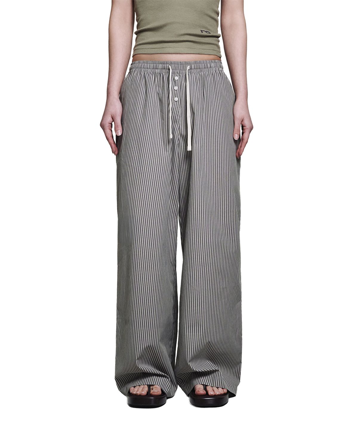 로타입(ROUGHTYPE) Button Stripe Pants - Mocha