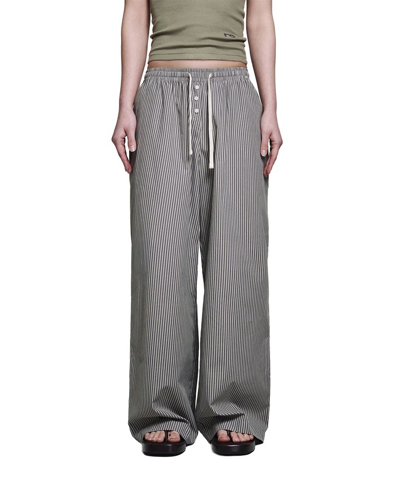 Button Stripe Pants - Mocha