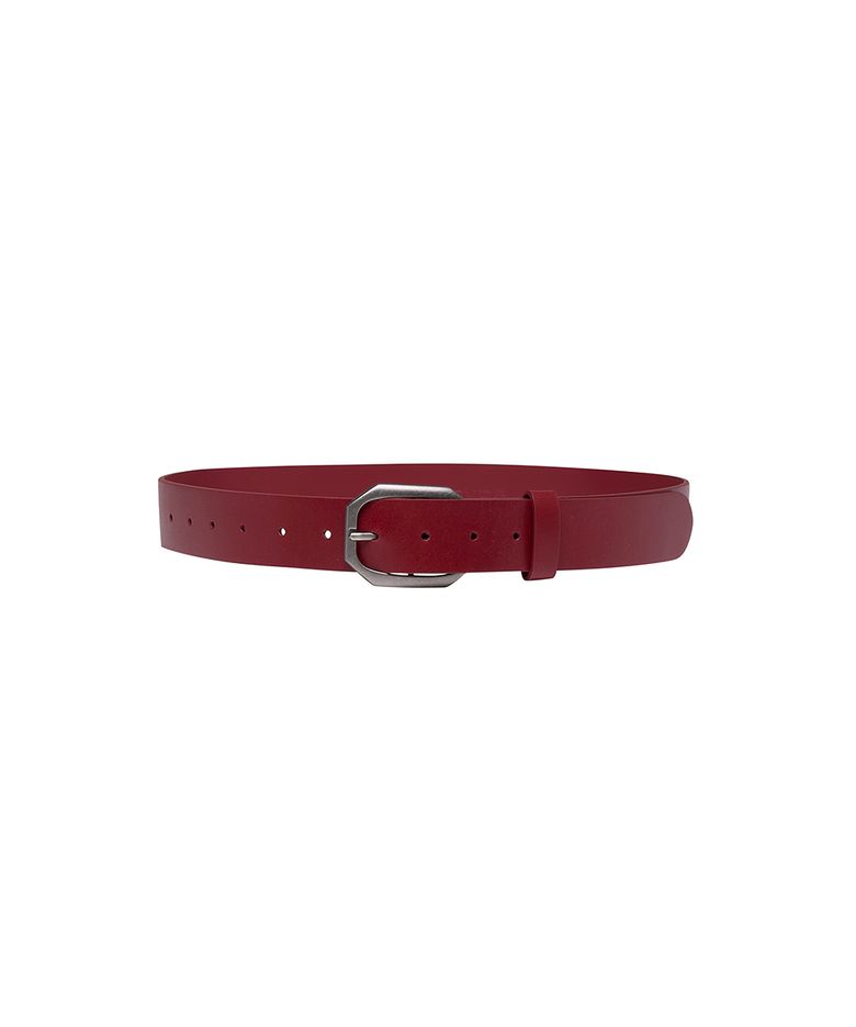 Logo Buckle Red Leather Belt - Red