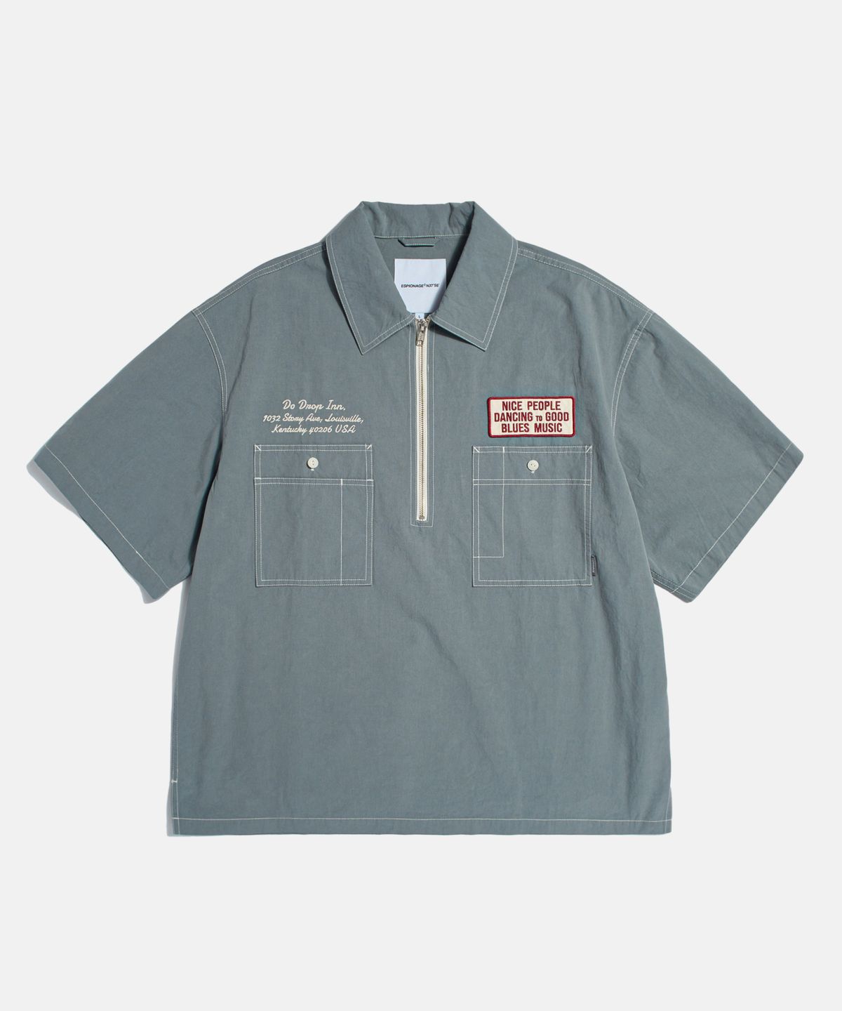 에스피오나지(ESPIONAGE) Blues Music Half Zip Work Shirt Steel Blue