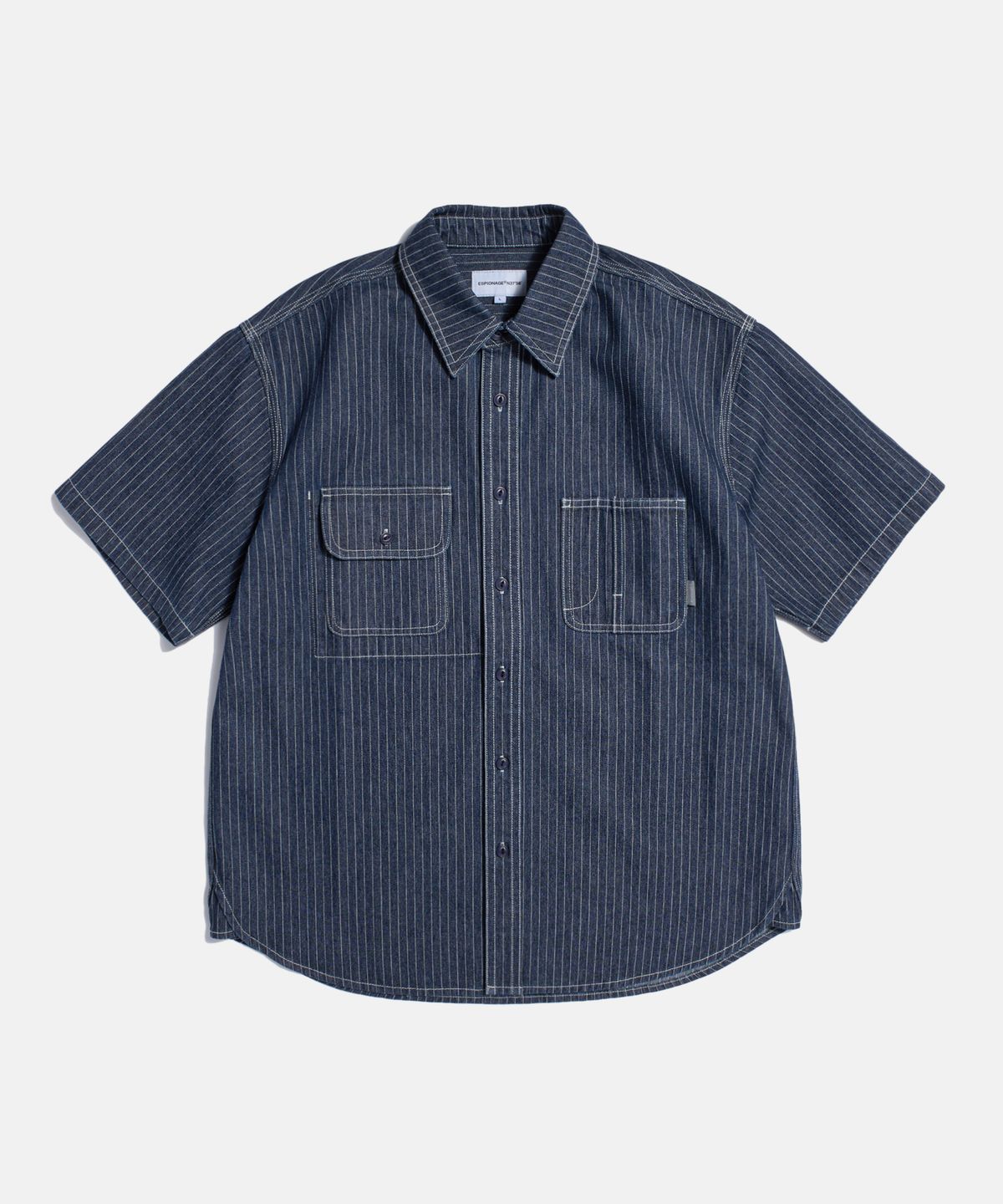 에스피오나지(ESPIONAGE) Stripe Denim S/S Railroad Shirt Indigo