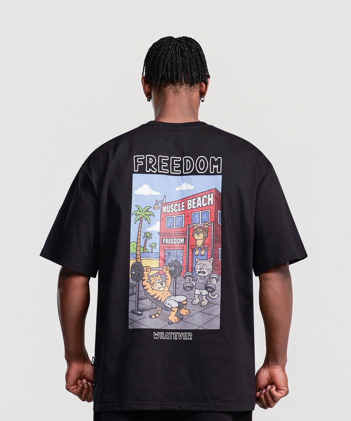 프리덤(FREEDOM) 애니멀 머슬비치 그래픽 티셔츠 (블랙)