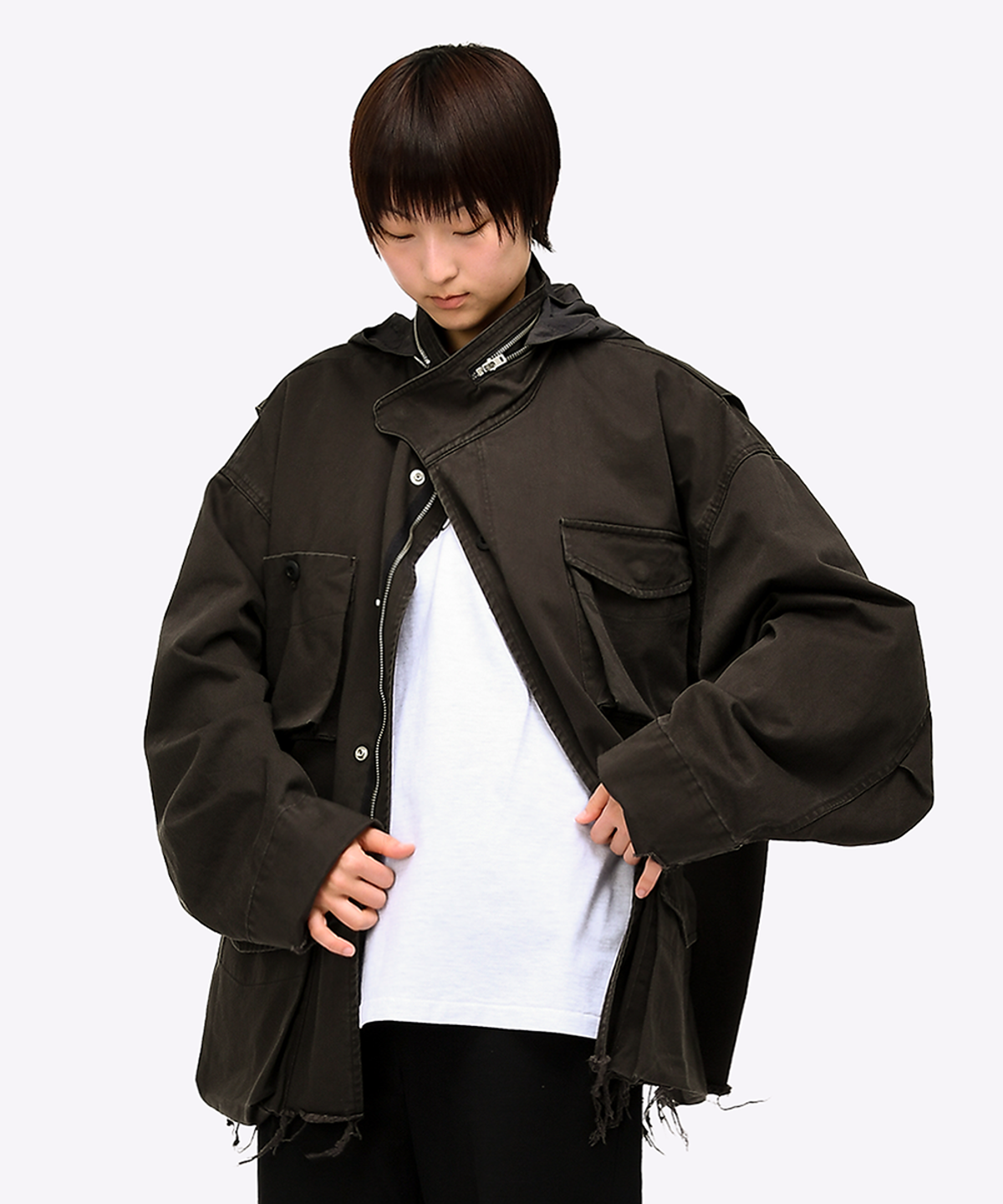 퀘스트앤게스트(QUEST&GUEST) M65 Cut-off Field Parka (Dark Brown)