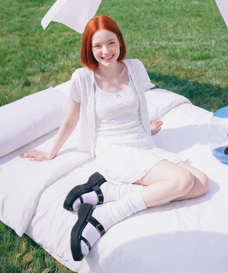 [SET] Mini Flower Seersucker Cardigan Set-Up_White